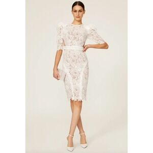 Bronx & Banco Madeleine Guipure Lace Puff Sleeve Sheath Dress White US 4 NWOT